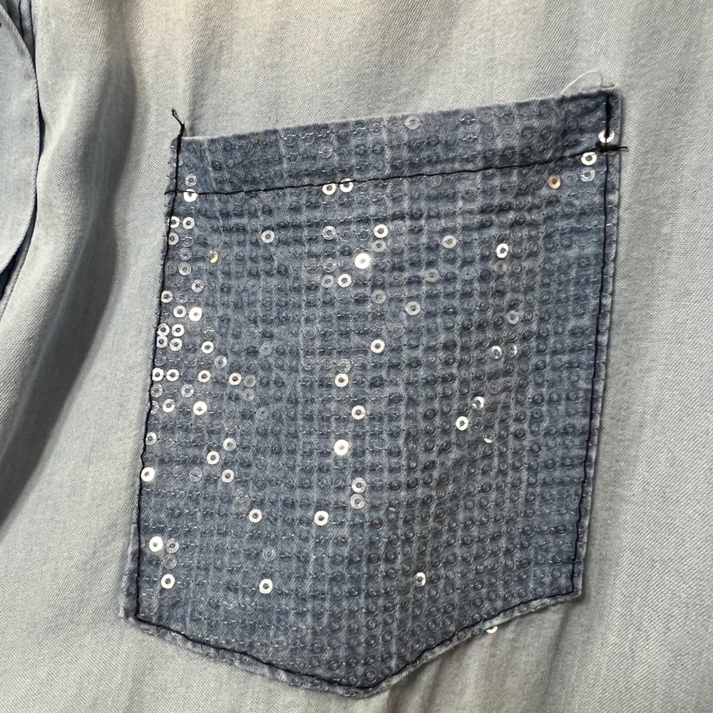 In Italy Chambray Denim Shirt‎ Dress Pockets Button Down Short Sleeve Light Wash - Picture 4 of 10